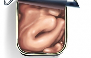 image of human packed into a sardine tin